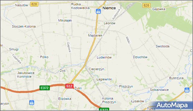 mapa Ludwinów gmina Niemce, Ludwinów gmina Niemce na mapie Targeo