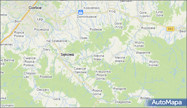 mapa Męcina Mała, Męcina Mała na mapie Targeo