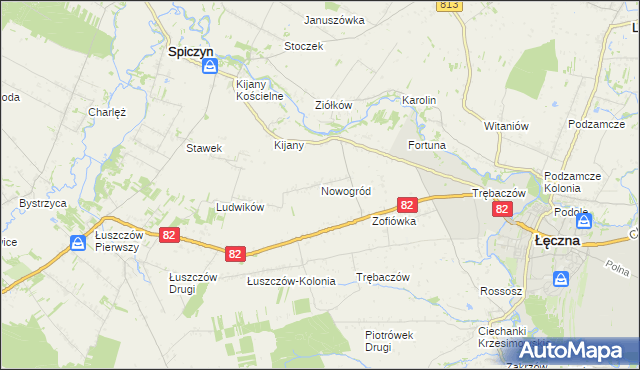 mapa Nowogród gmina Łęczna, Nowogród gmina Łęczna na mapie Targeo