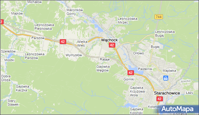 mapa Rataje gmina Wąchock, Rataje gmina Wąchock na mapie Targeo
