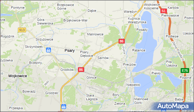 mapa Sarnów gmina Psary, Sarnów gmina Psary na mapie Targeo