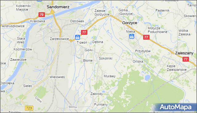 mapa Sokolniki gmina Gorzyce, Sokolniki gmina Gorzyce na mapie Targeo
