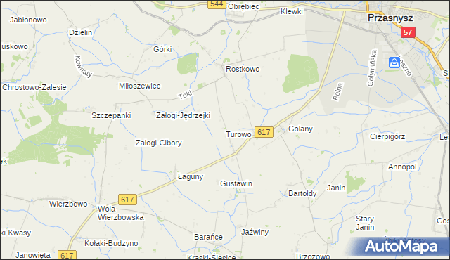 mapa Turowo gmina Czernice Borowe, Turowo gmina Czernice Borowe na mapie Targeo