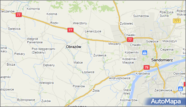 mapa Żurawica gmina Obrazów, Żurawica gmina Obrazów na mapie Targeo