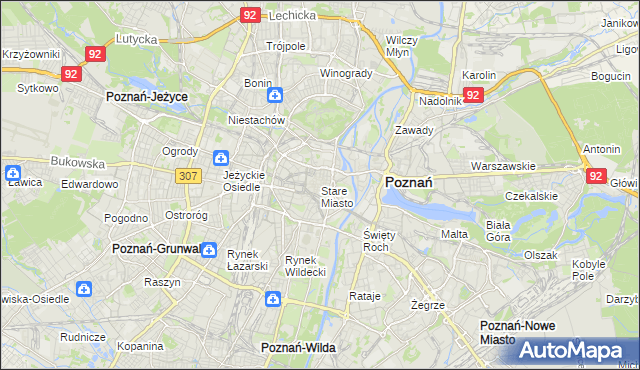 mapa Stare Miasto gmina Poznań, Stare Miasto gmina Poznań na mapie Targeo