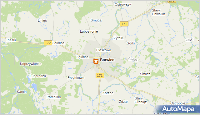 mapa Barwice, Barwice na mapie Targeo