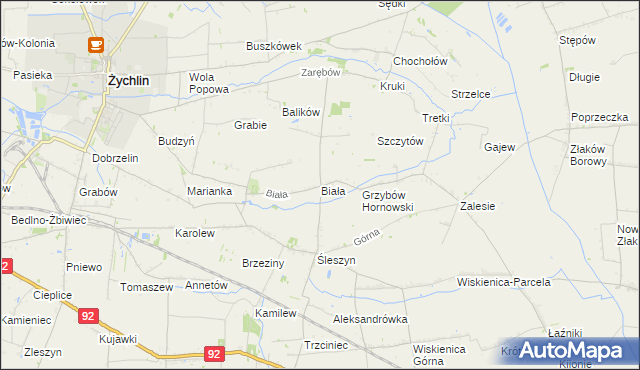 mapa Biała gmina Żychlin, Biała gmina Żychlin na mapie Targeo