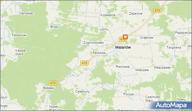 mapa Bielawy gmina Malanów, Bielawy gmina Malanów na mapie Targeo
