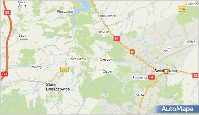 mapa Cieszów gmina Stare Bogaczowice, Cieszów gmina Stare Bogaczowice na mapie Targeo
