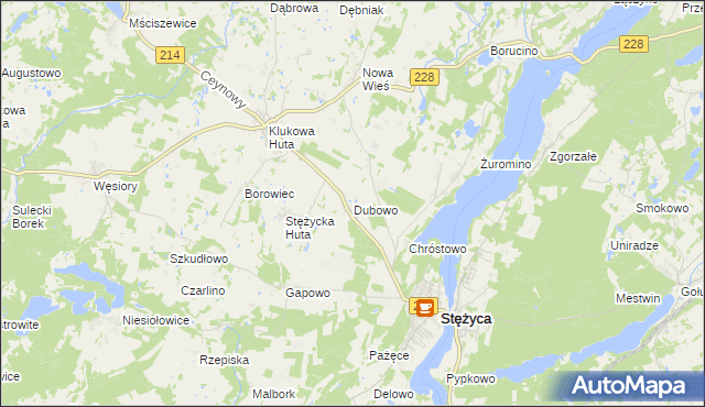 mapa Dubowo gmina Stężyca, Dubowo gmina Stężyca na mapie Targeo