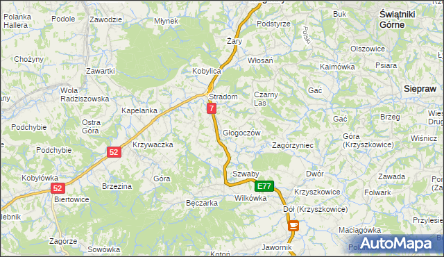 mapa Głogoczów, Głogoczów na mapie Targeo