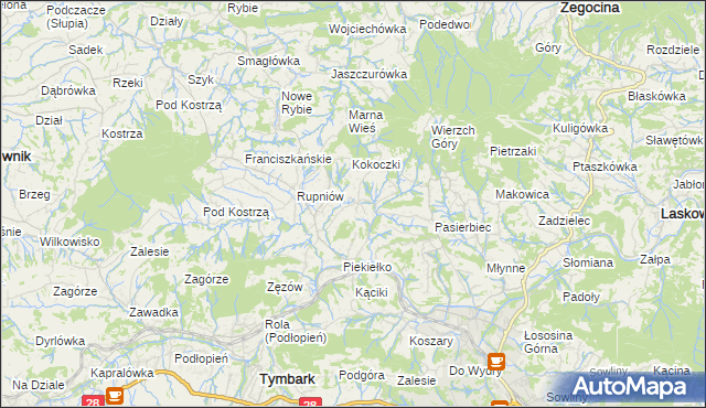 mapa Kisielówka gmina Limanowa, Kisielówka gmina Limanowa na mapie Targeo