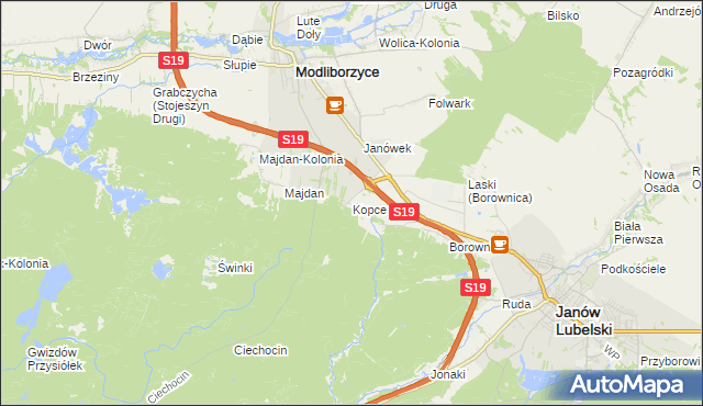 mapa Kopce gmina Janów Lubelski, Kopce gmina Janów Lubelski na mapie Targeo