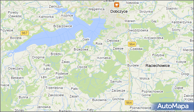 mapa Kornatka gmina Dobczyce, Kornatka gmina Dobczyce na mapie Targeo