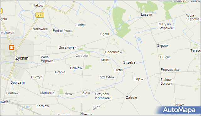 mapa Kruki gmina Żychlin, Kruki gmina Żychlin na mapie Targeo