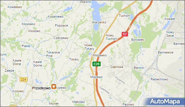mapa Miszewko gmina Żukowo, Miszewko gmina Żukowo na mapie Targeo