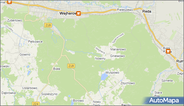mapa Młynki gmina Wejherowo, Młynki gmina Wejherowo na mapie Targeo