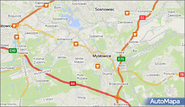 mapa Mysłowice, Mysłowice na mapie Targeo