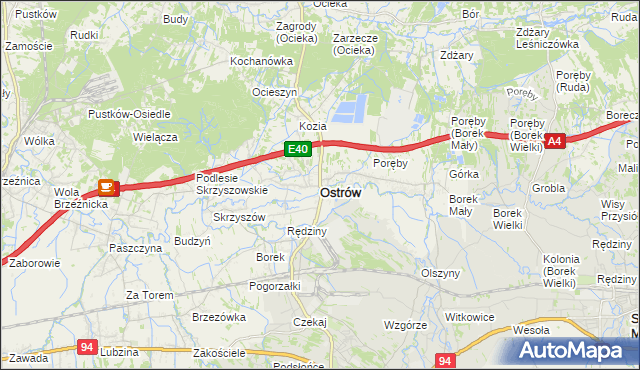 mapa Ostrów powiat ropczycko-sędziszowski, Ostrów powiat ropczycko-sędziszowski na mapie Targeo
