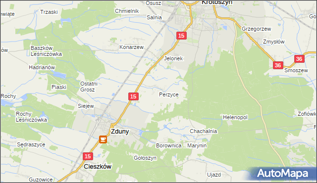 mapa Perzyce, Perzyce na mapie Targeo
