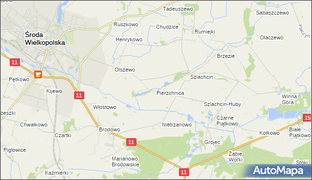 mapa Pierzchnica gmina Środa Wielkopolska, Pierzchnica gmina Środa Wielkopolska na mapie Targeo