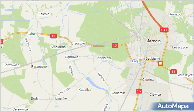 mapa Roszków gmina Jarocin, Roszków gmina Jarocin na mapie Targeo