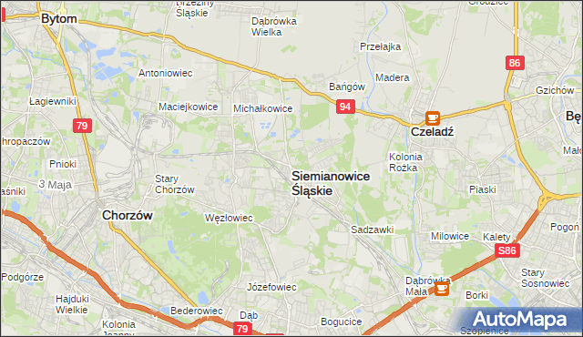 mapa Siemianowice Śląskie, Siemianowice Śląskie na mapie Targeo