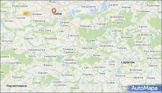 mapa Zagórzany gmina Gdów, Zagórzany gmina Gdów na mapie Targeo