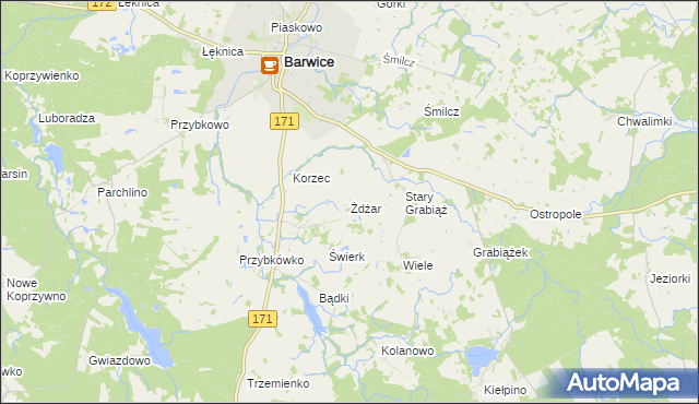 mapa Żdżar gmina Barwice, Żdżar gmina Barwice na mapie Targeo