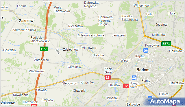 mapa Bielicha, Bielicha na mapie Targeo