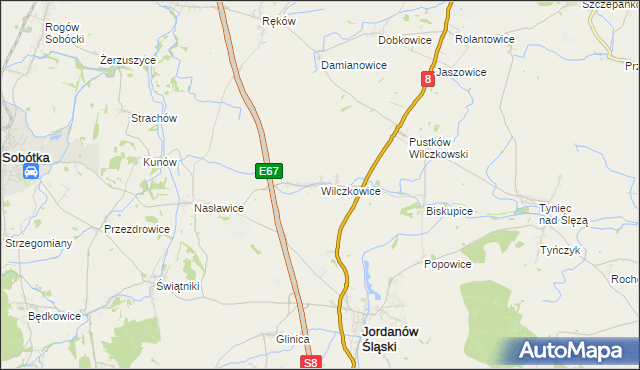 mapa Wilczkowice gmina Jordanów Śląski, Wilczkowice gmina Jordanów Śląski na mapie Targeo