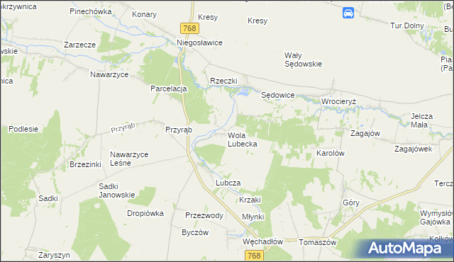 mapa Wola Lubecka gmina Wodzisław, Wola Lubecka gmina Wodzisław na mapie Targeo