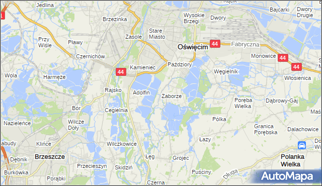 mapa Zaborze gmina Oświęcim, Zaborze gmina Oświęcim na mapie Targeo