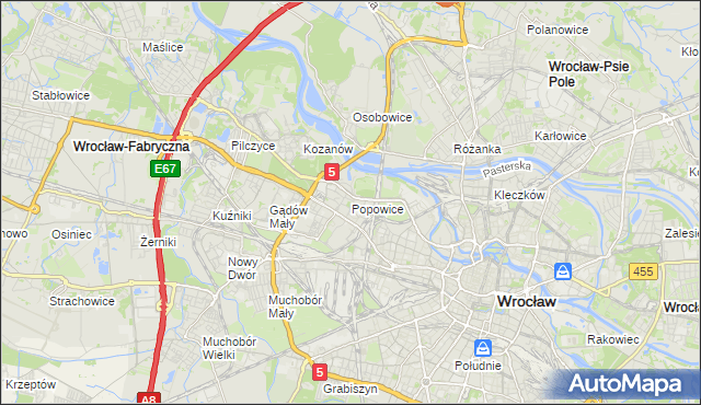 mapa Popowice gmina Wrocław, Popowice gmina Wrocław na mapie Targeo