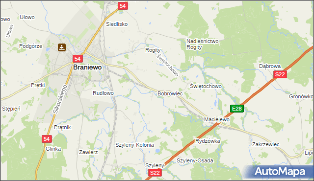 mapa Bobrowiec gmina Braniewo, Bobrowiec gmina Braniewo na mapie Targeo