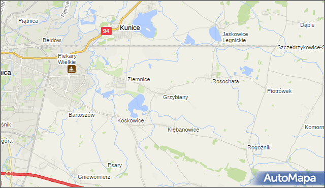 mapa Grzybiany, Grzybiany na mapie Targeo