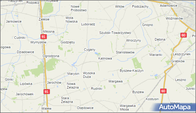 mapa Kalinowa gmina Kutno, Kalinowa gmina Kutno na mapie Targeo