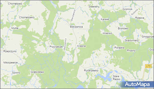 mapa Krasna gmina Świdwin, Krasna gmina Świdwin na mapie Targeo