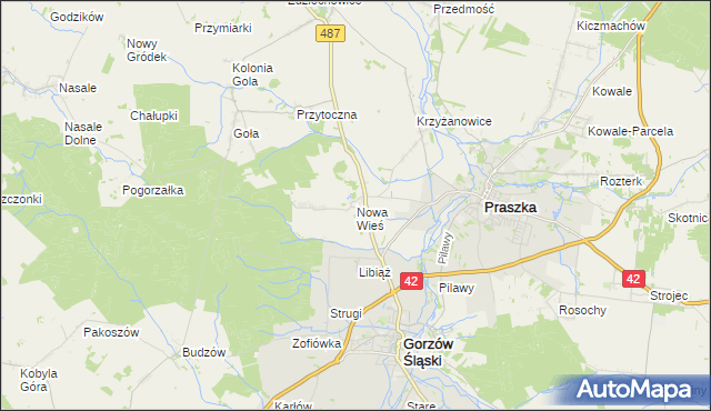 mapa Nowa Wieś gmina Gorzów Śląski, Nowa Wieś gmina Gorzów Śląski na mapie Targeo