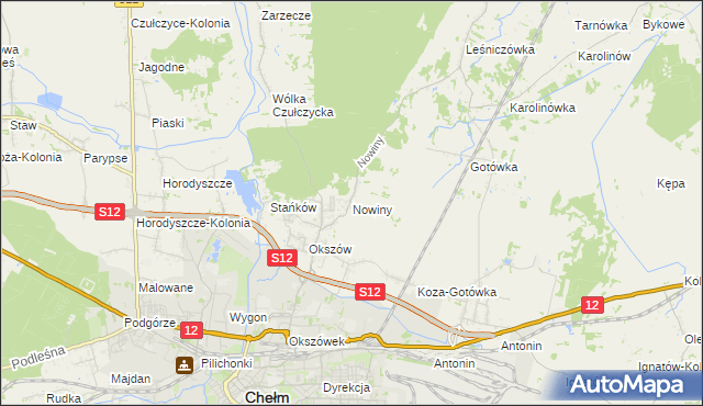 mapa Nowiny gmina Chełm, Nowiny gmina Chełm na mapie Targeo