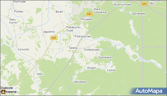 mapa Orzeszkowo gmina Hajnówka, Orzeszkowo gmina Hajnówka na mapie Targeo