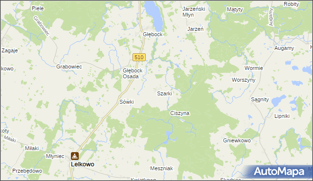 mapa Szarki gmina Lelkowo, Szarki gmina Lelkowo na mapie Targeo