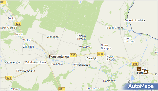 mapa Witoldów gmina Konstantynów, Witoldów gmina Konstantynów na mapie Targeo