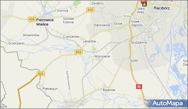 mapa Wojnowice gmina Krzanowice, Wojnowice gmina Krzanowice na mapie Targeo