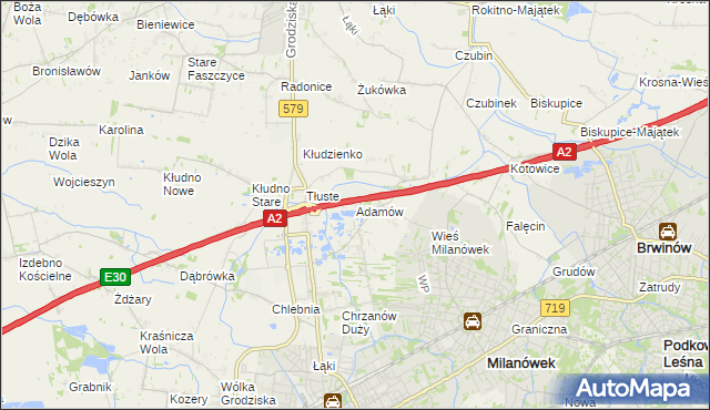 mapa Adamów gmina Grodzisk Mazowiecki, Adamów gmina Grodzisk Mazowiecki na mapie Targeo