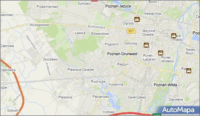 mapa Grunwald gmina Poznań, Grunwald gmina Poznań na mapie Targeo