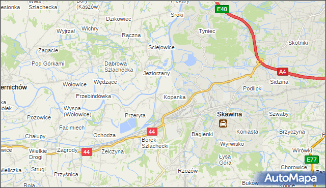 mapa Kopanka gmina Skawina, Kopanka gmina Skawina na mapie Targeo