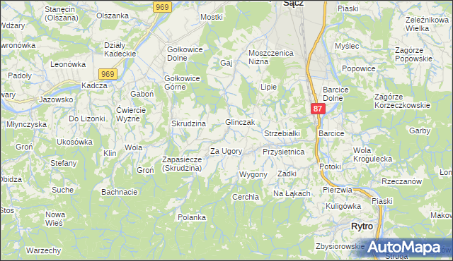 mapa Moszczenica Wyżna, Moszczenica Wyżna na mapie Targeo