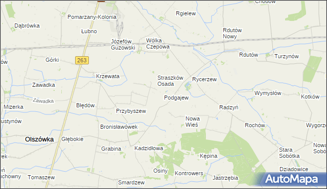 mapa Podgajew gmina Kłodawa, Podgajew gmina Kłodawa na mapie Targeo