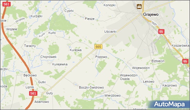 mapa Popowo gmina Grajewo, Popowo gmina Grajewo na mapie Targeo